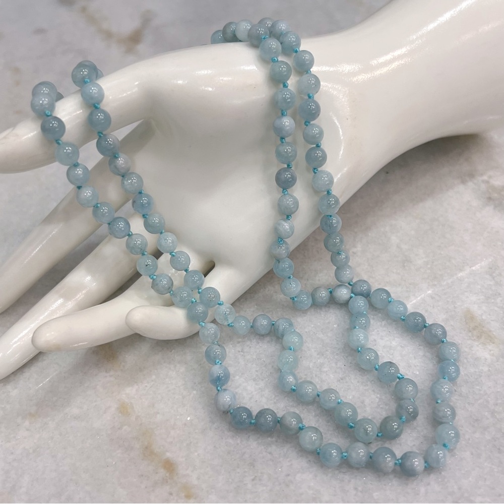 Espirito Santo Aquamarine Sterling Silver Double Strand Beaded Draped Ne…